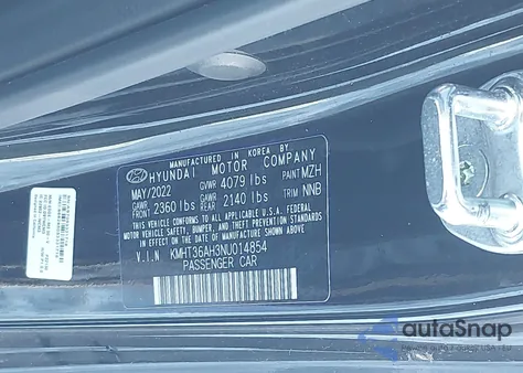 2022 Hyundai Veloster N z USA, uszkodzony, nr VIN KMHT36AH3NU014854